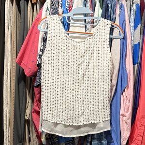 Lucky Brand Textured Cream Sleeveless Blouse